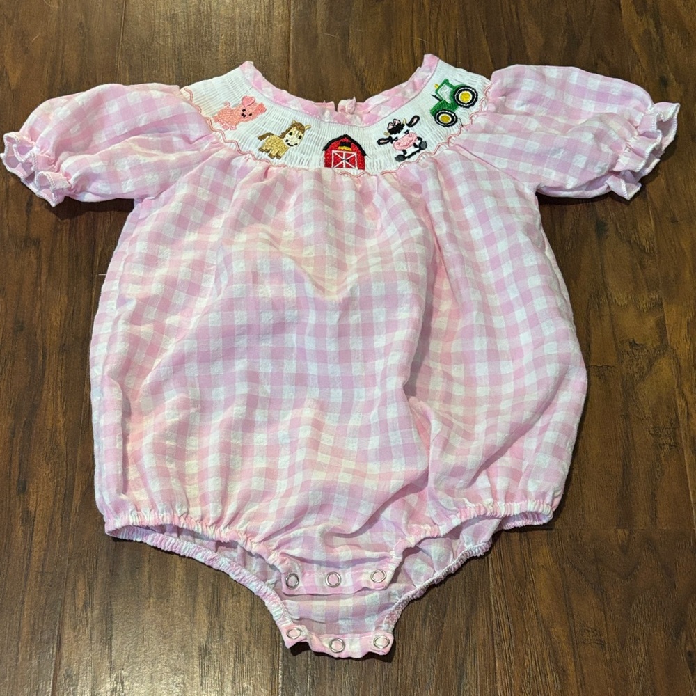 Pink Baby Bubble with Farm Embroidery